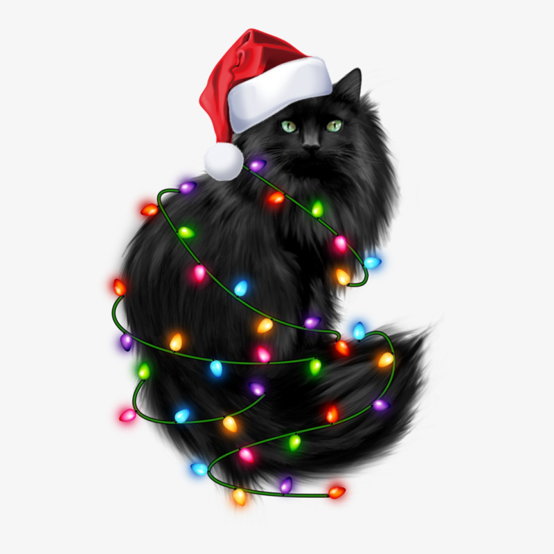 Santa Black Cat Tangled Up In Christmas Tree Lights Holiday Long Sleev Ladies Fitted T-Shirt by cm-arts | Artistshot