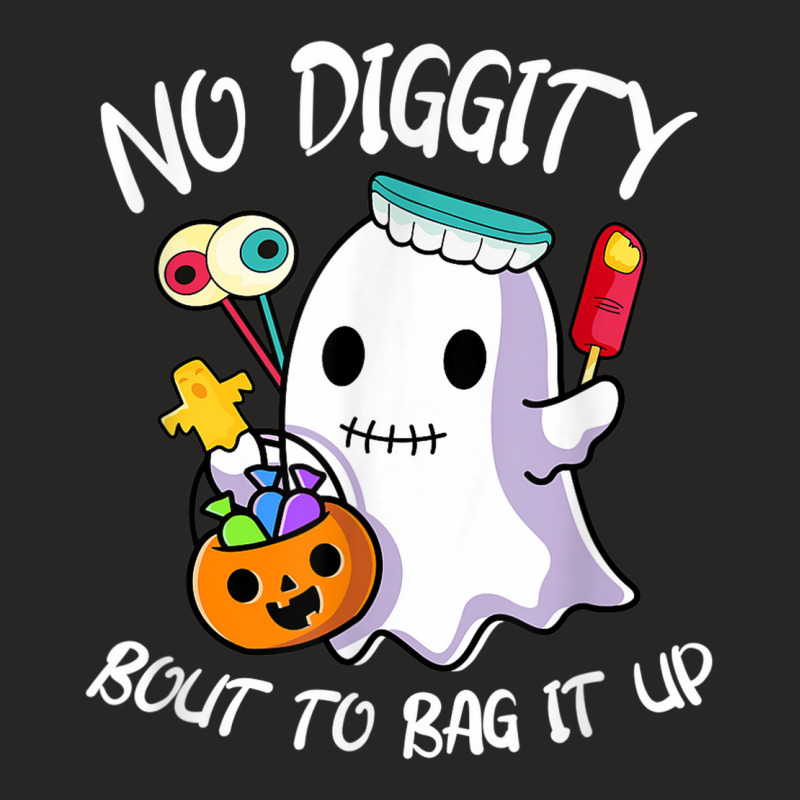 No Diggity Bout To Bag It Up Cute Ghost With Candy Pumpkin Ladies Fitted T-Shirt by Clinical | Artistshot