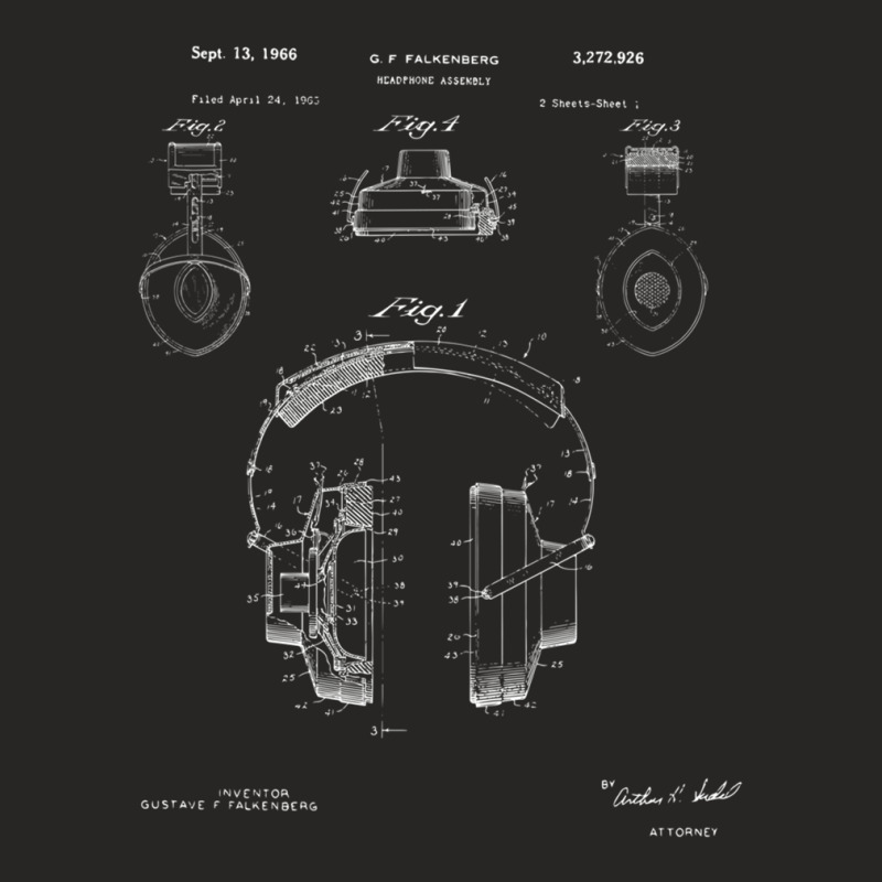 Headphone Patent Drawing Ladies Fitted T-Shirt by SarahWhitfield | Artistshot