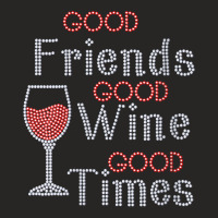 Womens Good Friends Good Wine Good Times Bling Rhinestone V Neck T Shi Ladies Fitted T-shirt | Artistshot