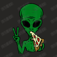 Alien Pizza Eating Peace Space Area-51 Halloween Ladies Fitted T-shirt | Artistshot