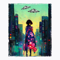 Japanese Girl Walks Cyberpunk City Ufo Futuristic Costume T Shirt T-shirt | Artistshot