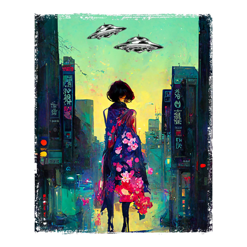 Japanese Girl Walks Cyberpunk City Ufo Futuristic Costume T Shirt Unisex Hoodie by cm-arts | Artistshot