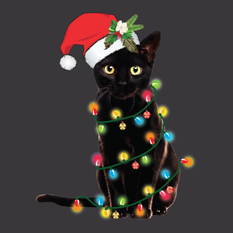 Black Santa Cat Tangled Up In Lights Christmas Santa Illustration Ladies Curvy T-Shirt by cm-arts | Artistshot