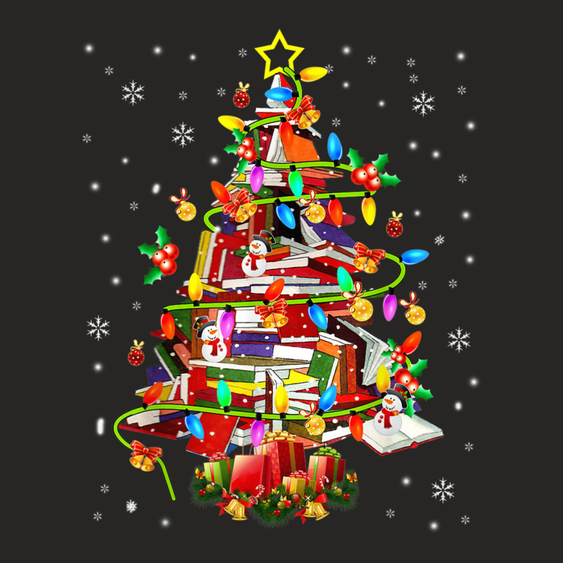 Xmas Tree Library Xmas Lights Tree Book Lover Librarian Ladies Fitted T-Shirt by AaronFosterJr. | Artistshot