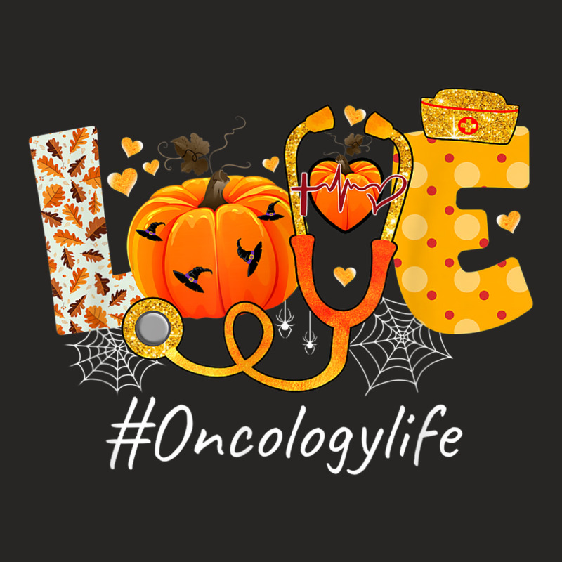 Love Oncology Life Pumpkin Fall Autumn Thanksgiving Nursing Ladies Fitted T-Shirt by Queens | Artistshot