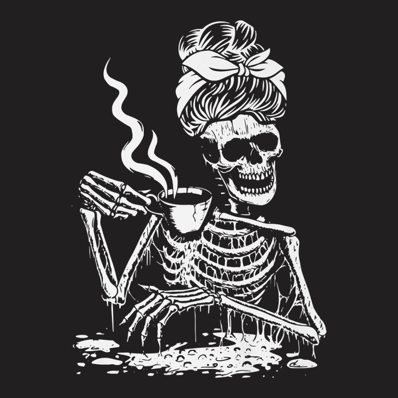 Skeleton Coffee Messy Bun   Front Design Premium T Shirt T-Shirt by maecopaharo | Artistshot