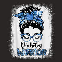 Type 1 Diabetes Warrior Blue Messy Bun Teacher Life Bleached Ladies Fitted T-shirt | Artistshot