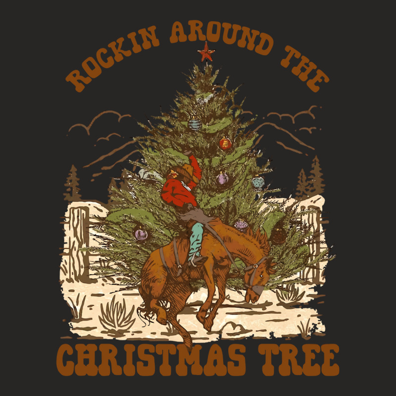 Funny Cowboy Horsing Rocking Around Christmas Tree Western Sweatshirt Ladies Fitted T-Shirt by cm-arts | Artistshot