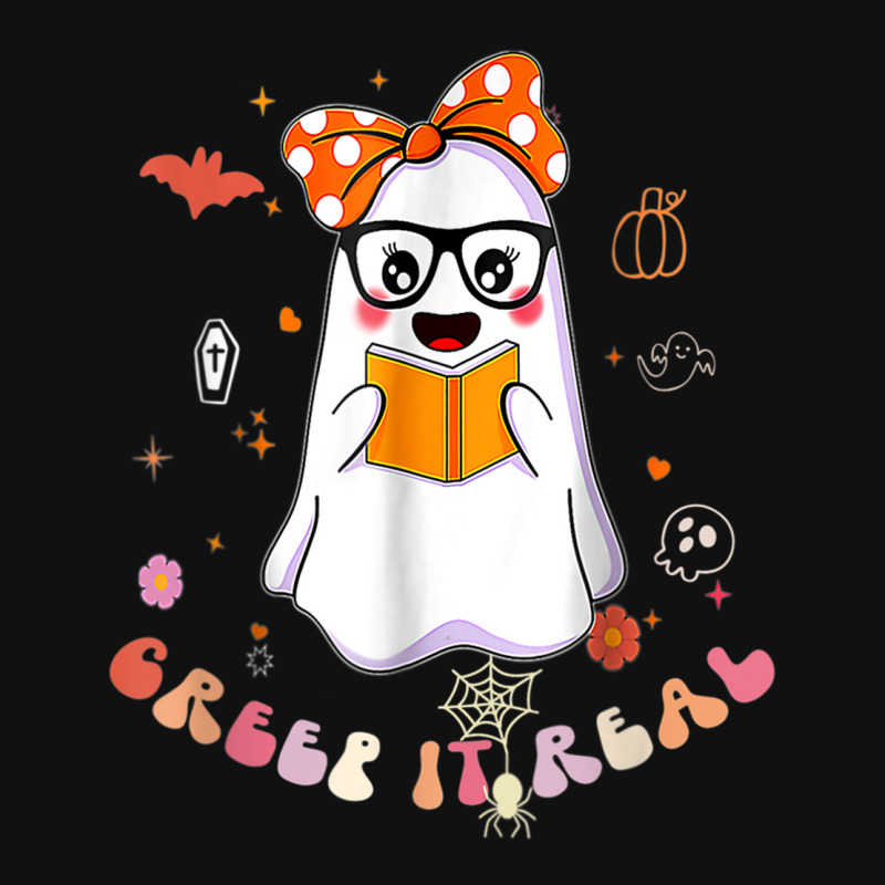 Groovy Halloween Creep It Real Funny Ghost Reading Graphic Youth T-shirt by Color | Artistshot