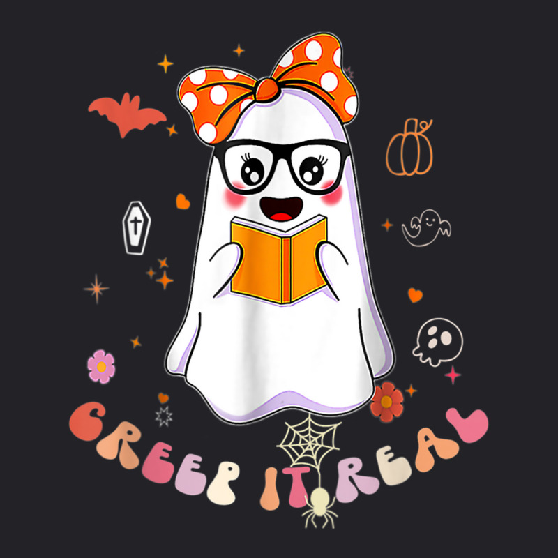 Groovy Halloween Creep It Real Funny Ghost Reading Youth Tee by Color | Artistshot