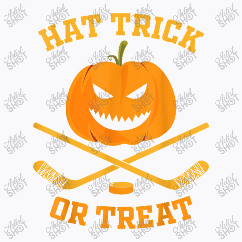 Hat Trick Or Treat Funny Pumpkin Ice Hockey Halloween T-Shirt by Ariannajamie | Artistshot