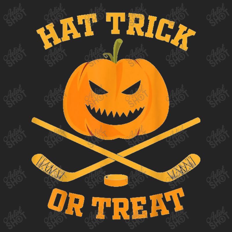 Hat Trick Or Treat Funny Pumpkin Ice Hockey Halloween 3/4 Sleeve Shirt by Ariannajamie | Artistshot