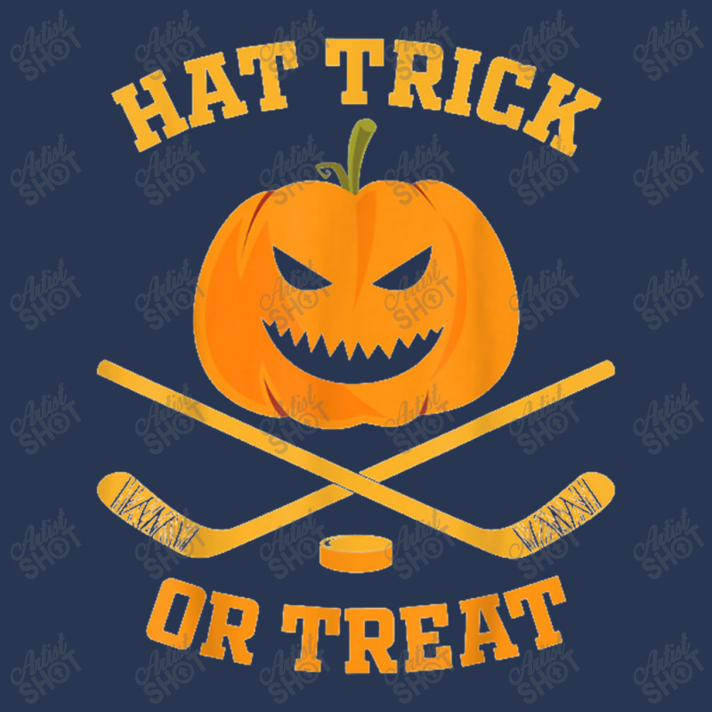 Hat Trick Or Treat Funny Pumpkin Ice Hockey Halloween Men Denim Jacket by Ariannajamie | Artistshot