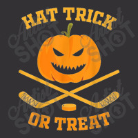 Hat Trick Or Treat Funny Pumpkin Ice Hockey Halloween Vintage Hoodie | Artistshot