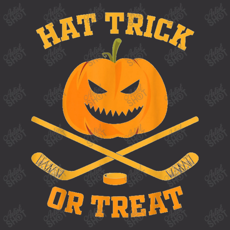 Hat Trick Or Treat Funny Pumpkin Ice Hockey Halloween Vintage Hoodie by Ariannajamie | Artistshot