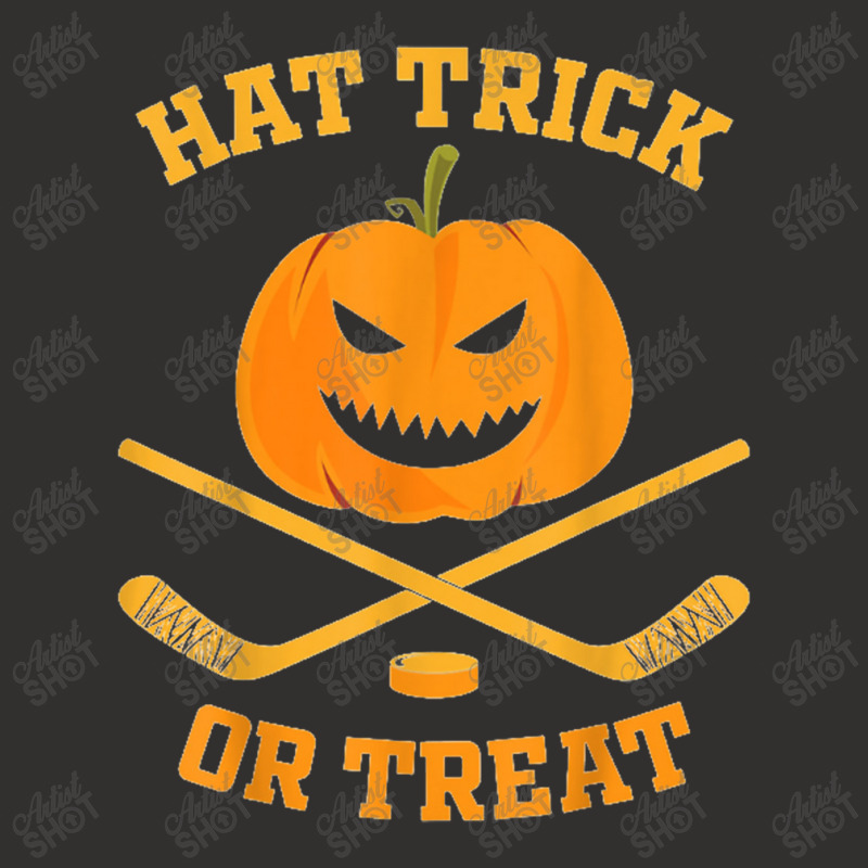 Hat Trick Or Treat Funny Pumpkin Ice Hockey Halloween Champion Hoodie by Ariannajamie | Artistshot