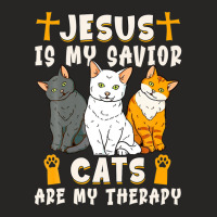 Jesus Is My Savior Cats Are My Therapy Ladies Fitted T-shirt | Artistshot