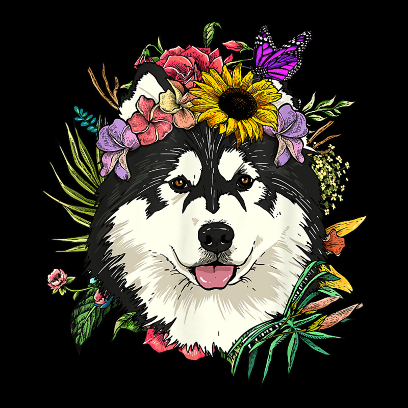 Floral Alaskan Malamute Dog Botanical Plant Flower Dog Lover T Shirt Adjustable Cap | Artistshot