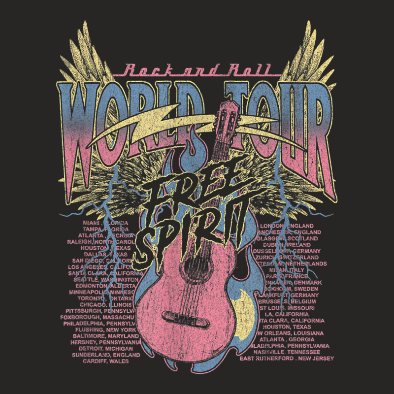 Rock & Roll Free Spirit World Tour Guitar Fire Wings Thunder T Shirt Ladies Fitted T-Shirt by klaasmis | Artistshot