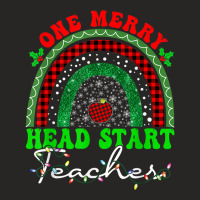 One Merry Head Start Teacher Rainbow Buffalo Plaid Christmas T Shirt Ladies Fitted T-shirt | Artistshot