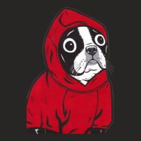 Boston Terrier In A Red Hoodie Ladies Fitted T-shirt | Artistshot