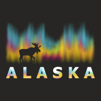 Alaska Reindeer Design With Polar Lights And Moose Pullover Hoodie Ladies Fitted T-shirt | Artistshot