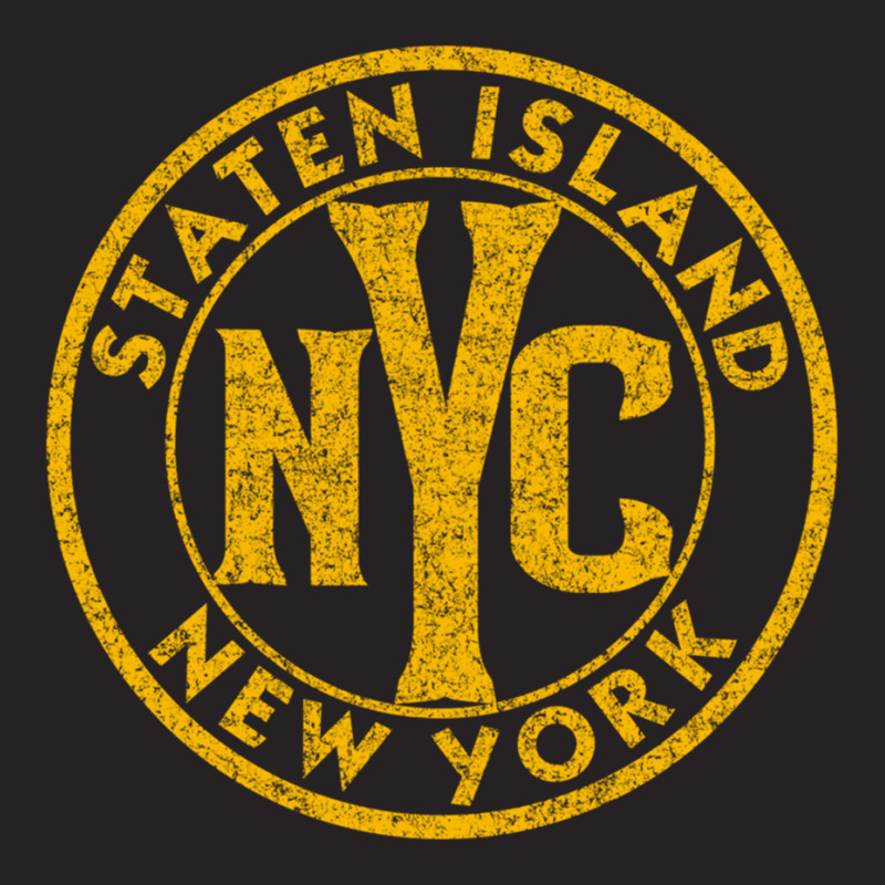 Staten Island New York Vintage Sign Distressed Amber Print Pullover Ho Vintage Cap by cm-arts | Artistshot