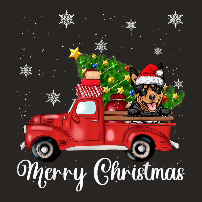 Australian Kelpie Dog Riding Red Truck Christmas Tree Xmas T Shirt Ladies Fitted T-Shirt by belenfinl | Artistshot