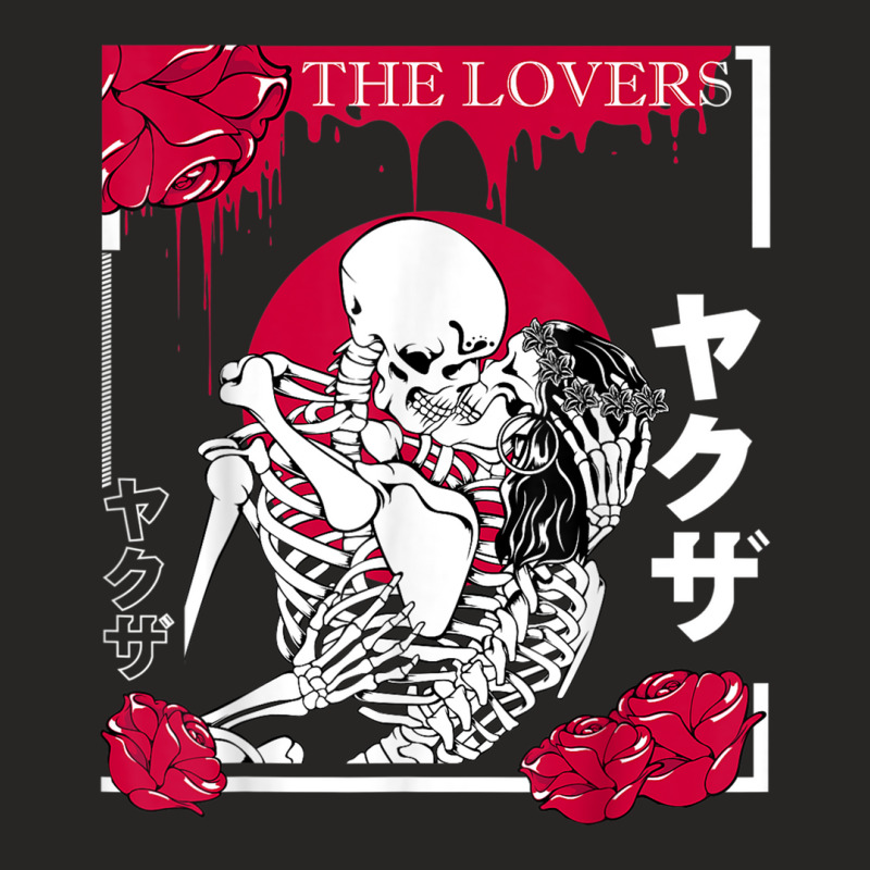 The Lovers Skeletons Japanese Kanji Red Flower Rose Pagan T Shirt Ladies Fitted T-Shirt by cm-arts | Artistshot