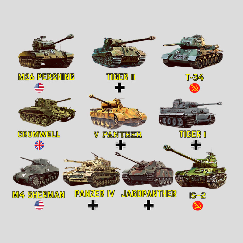T-shirt Top 10 Chars WW2 – M4 Sherman, Panzer IV, T-34, Tiger I, IS-2 – Design Militaire – Col Roulé – 100% Coton