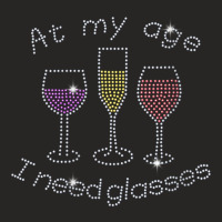 Womens At My Age I Need Glasses Three Wine Bling Rhinestone V Neck T S Ladies Fitted T-shirt | Artistshot