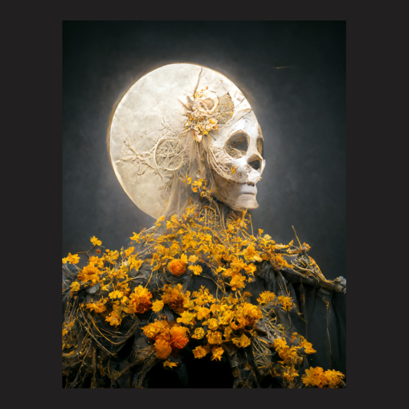 Moon Dia De Los Muertes Saint Goddess Marigolds Midjourney T-Shirt by cm-arts | Artistshot