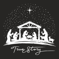 True Story Nativity Christmas Baby Jesus Manger Catholic Pullover Hood Ladies Fitted T-shirt | Artistshot