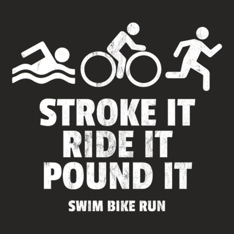 Stroke It Ride It Pound It Funny Triathlon Ladies Fitted T-Shirt by cm-arts | Artistshot