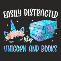 Book Reader Easily Distracted By Unicorn And Books Funny Cute Design F Ladies Fitted T-shirt | Artistshot