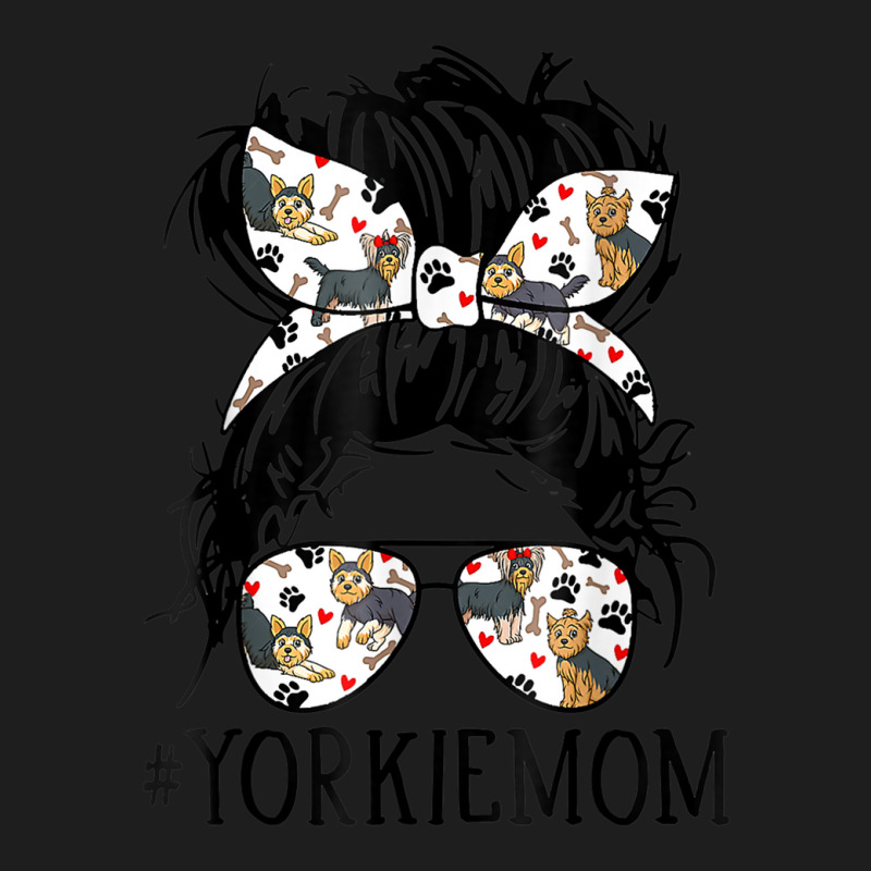 Messy Bun Hair Mom Sunglasses Headband Yorkie Mom Dog Lover Classic T-shirt by CarolinePascua | Artistshot