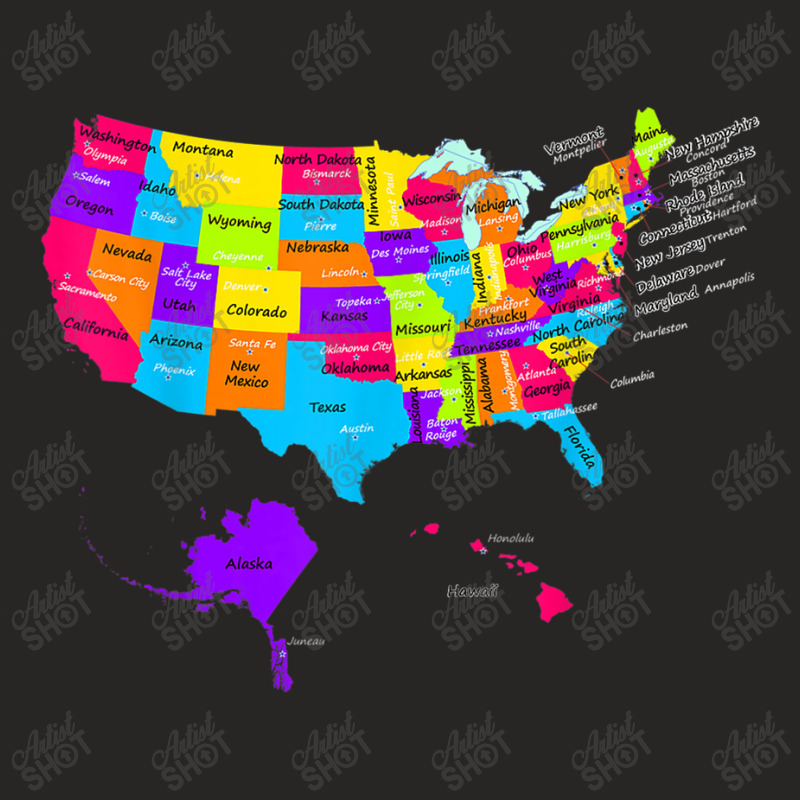 United States Map With States And Capital Cities Ladies Fitted T-Shirt by MechelleMilliken | Artistshot