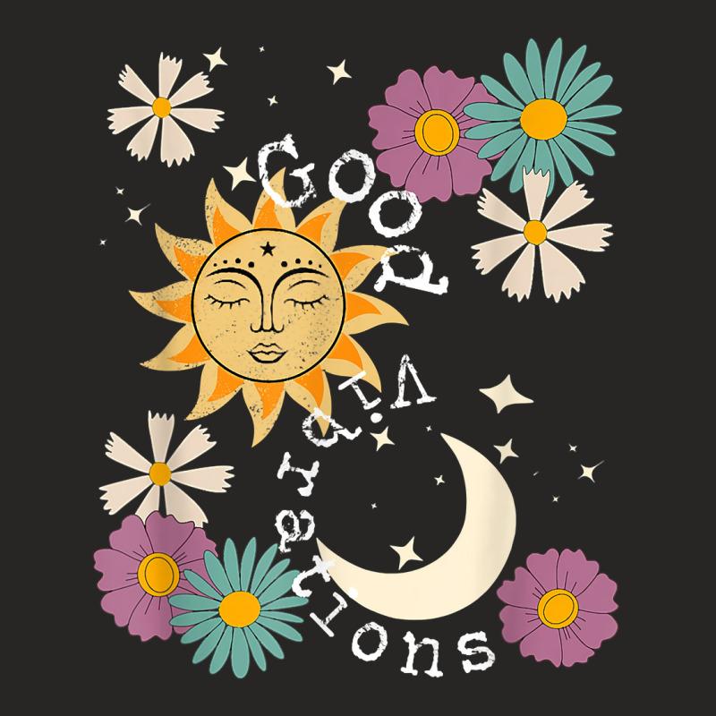 Cute Good Vibration Boho Sun Moon Flowers Energy Positive T Shirt Ladies Fitted T-Shirt by silviabzp | Artistshot