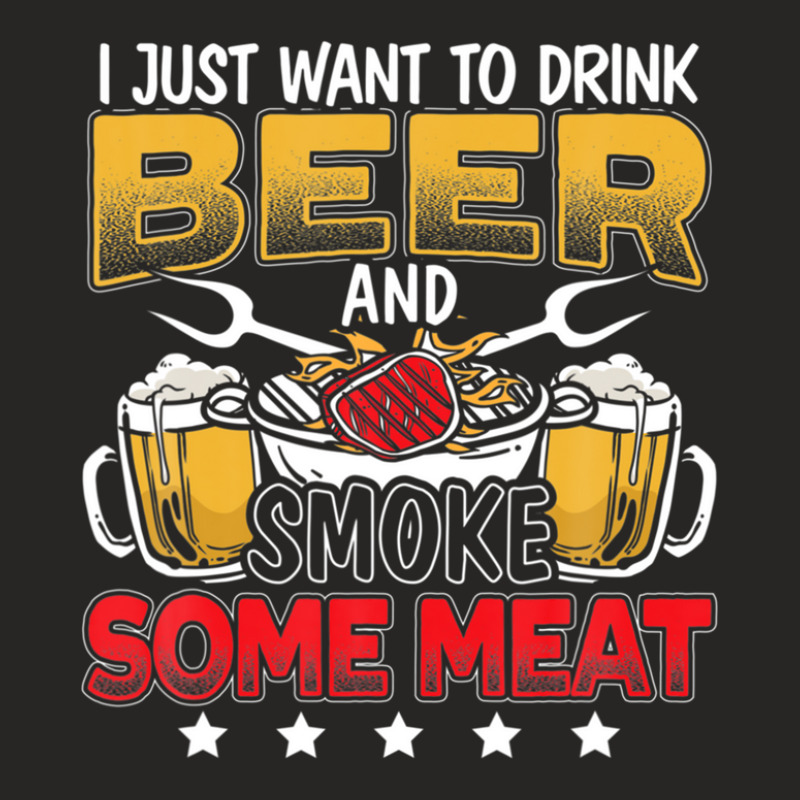 Drink Beer And Smoke Meat Barbecue Grill Master Grilling Ladies Fitted T-Shirt by xwiishdoohr | Artistshot