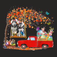 Husky Wearing Bunny Ear Red Truck With Eggs Ladies Fitted T-shirt | Artistshot