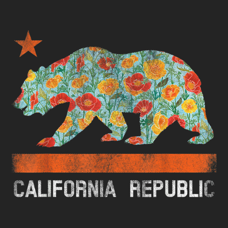 California Republic State Bear Star Poppy Flower La Cali Tee 3/4 Sleeve Shirt by KellieRennhack | Artistshot