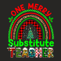 One Merry Substitute Teacher Rainbow Buffalo Plaid Xmas Tree T Shirt Ladies Fitted T-shirt | Artistshot