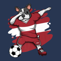 Dabbing French Bulldog Latvia Soccer Fans Jersey Football Ladies Denim Jacket | Artistshot