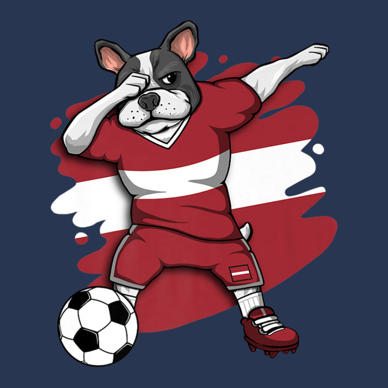 Dabbing French Bulldog Latvia Soccer Fans Jersey Football Ladies Denim Jacket by hingosjumiaht | Artistshot