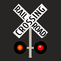 Train Railroad Crossing With Lights Road Sign Ladies Fitted T-shirt | Artistshot