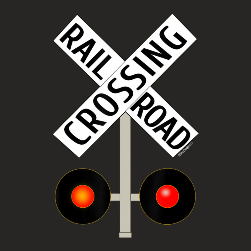 Train Railroad Crossing With Lights Road Sign Ladies Fitted T-Shirt by yumgaugeteuda | Artistshot