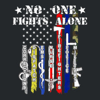 No One Fights Alone Usa Flag Veterans Army Police Ems Crewneck Sweatshirt | Artistshot