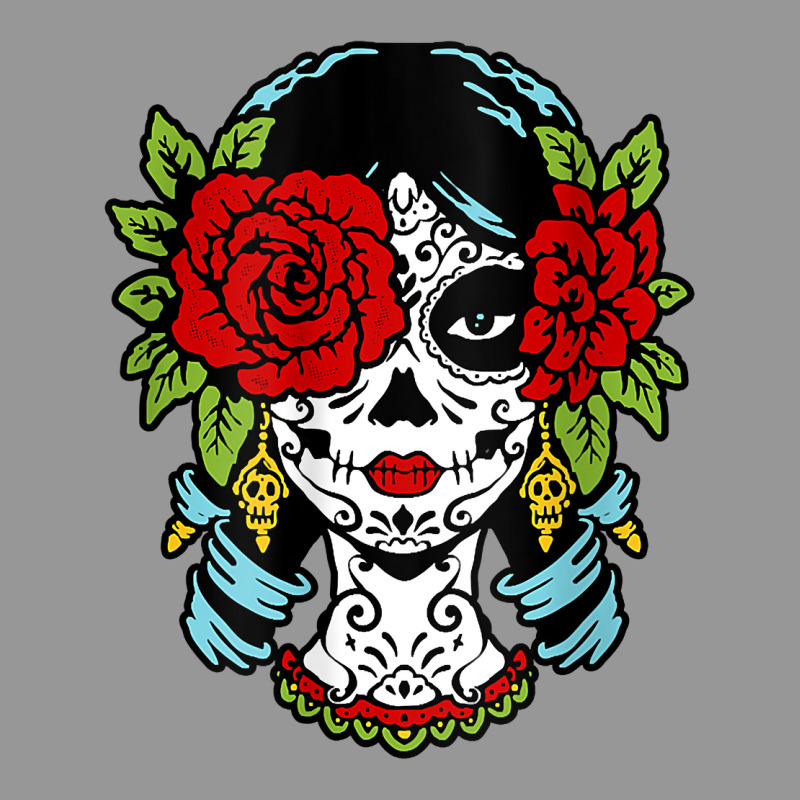 Catrina Sugar Skull Calavera Mexican Rose Eye   Art On Back Raglan Bas Women's V-Neck T-Shirt by towamingle | Artistshot