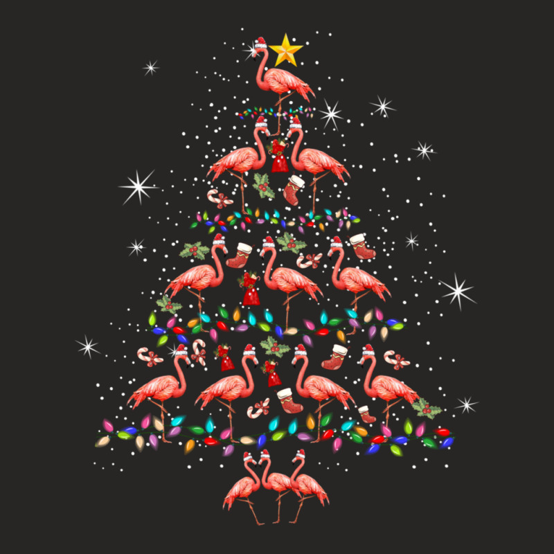 Flamingo Xmas Tree Christmas Holiday Family Group Flamingo Ladies Fitted T-Shirt by behindcedar22 | Artistshot